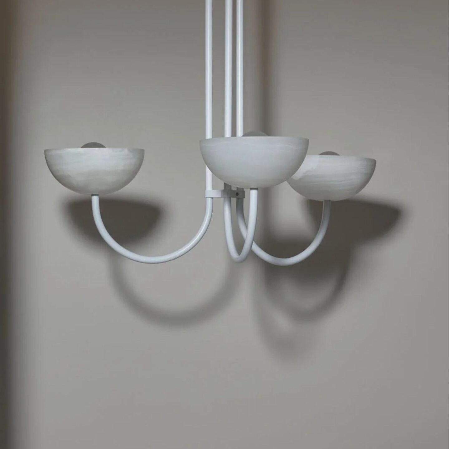 Aurelia Chandelier, Triple Pendant Small White Onyx, White Satin